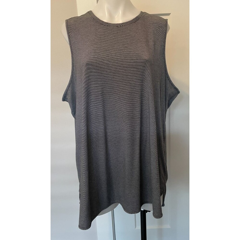LANDS END Womens Knit TOP Sleeveless BLUE White STRIPE Hi-Lo Size 2X 20W-22W